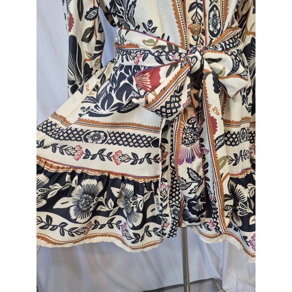 Farm Rio Romantic Garden Black Cream Floral Mini Dress New Medium - Picture 5 of 12
